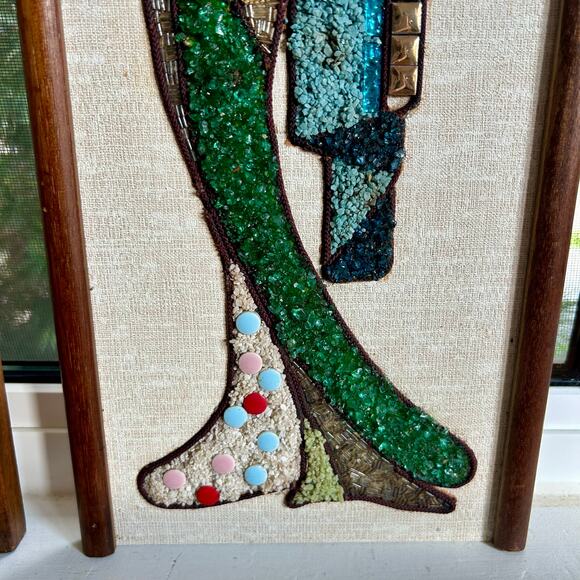 Mid-Century Gravel Art Wall Hangings – Asian Figures, 1960s Vintage Pair - Picture 7 of 13